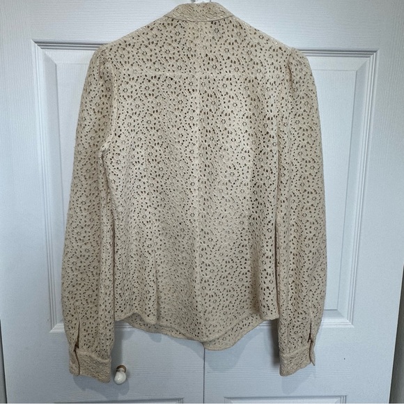 Mason Beige Eyelet Ruffle Tuxedo Blouse Silk Lined Size 8 Like New - Picture 5 of 6